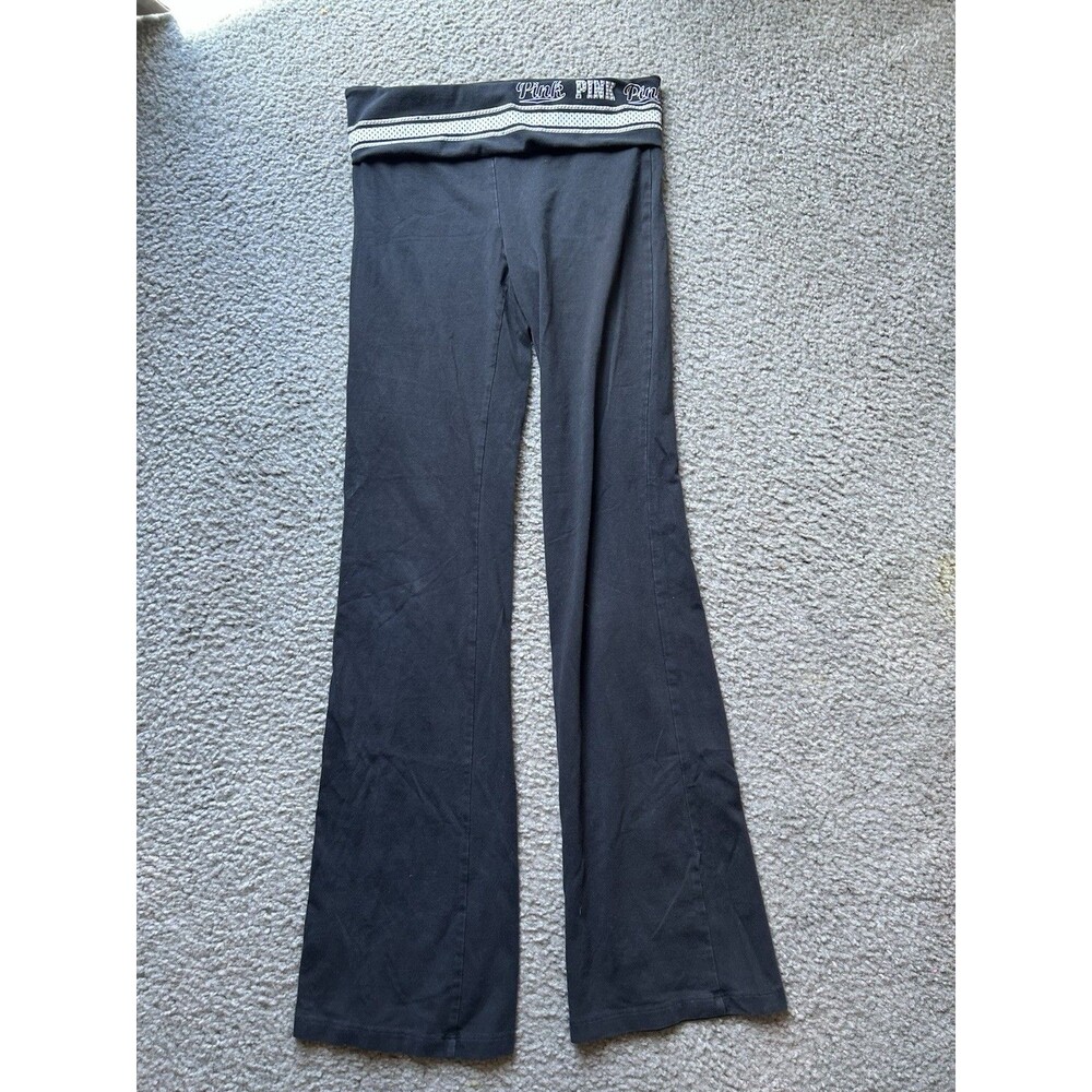 RARE Victoria’s Secret PINK Black & White Rhinestone Gem Leggings Flare SMALL
